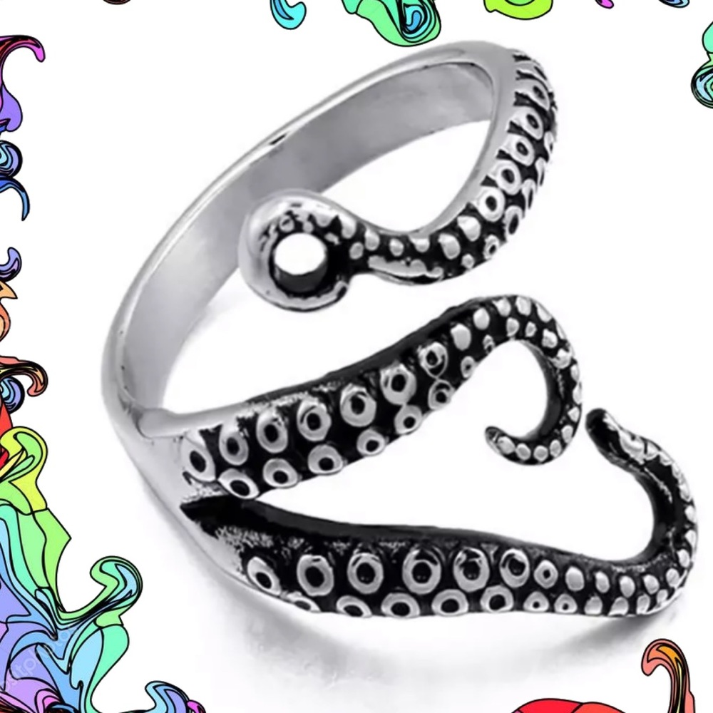 Octopus Kraken Tentacles Silver Adjustable Ring